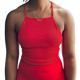 Ribbed Seamless Criss Cross Cami Top- Ruby